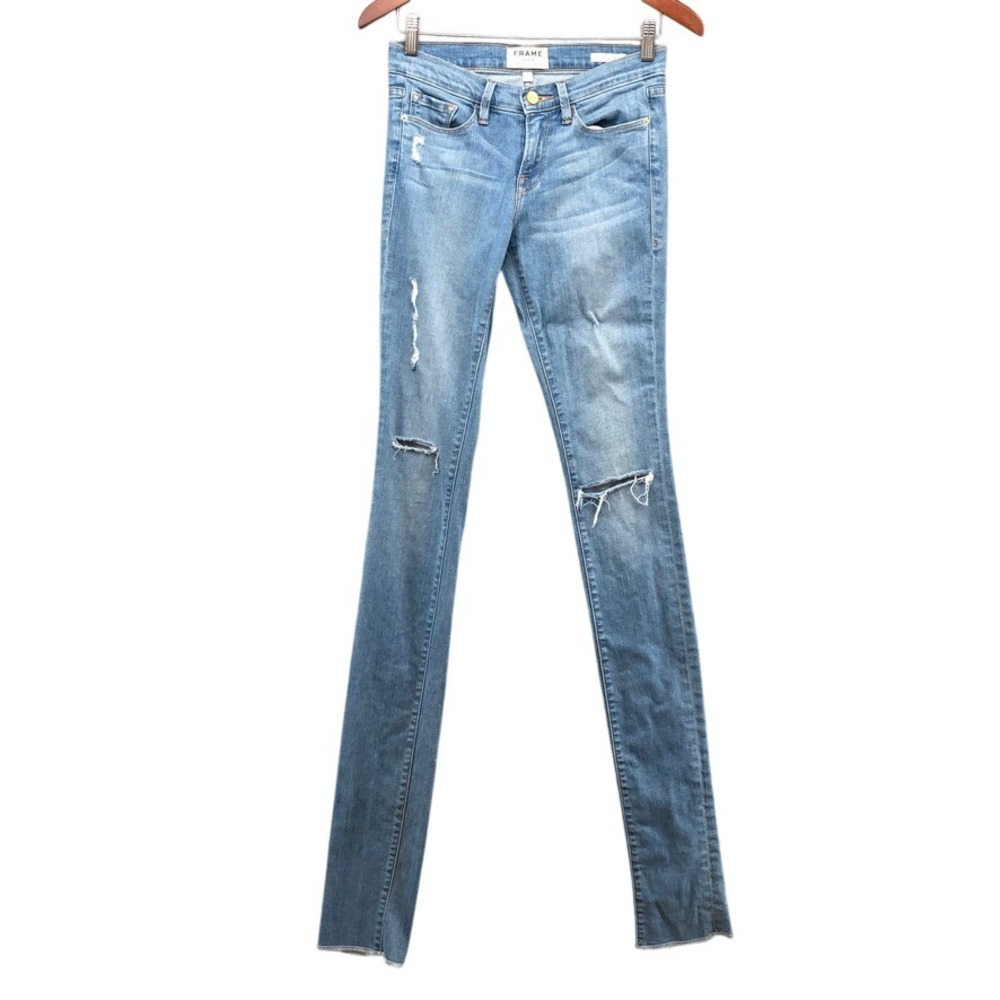 Frame Denim Forever Karlie Jeans Womens 25 0 Tall Light Blue Distressed Skinny